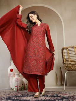 Nayam by lakshita - Red Woven Wool Kurta with Palazzo and Dupatta