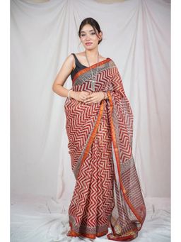 The Raksha Store - Women Red Kota Handloom Saree with Unstitched Blouse