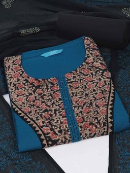 Kami Kubi - Blue Floral Patterns Unstitched Kurta and Unstitched Pant with Dupatta