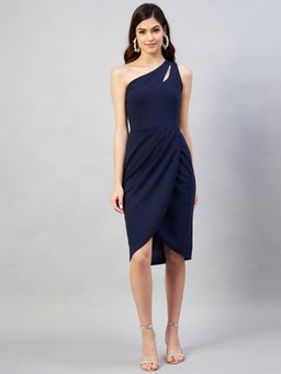 RARE - Women Casual Navy Blue Colour Knee Length One- Shoulder Dress