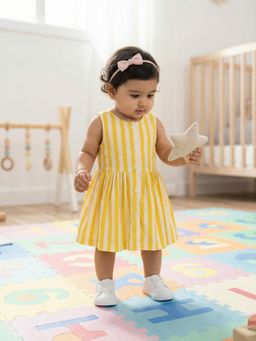 Nautinati - Yellow Stripes Fit And Flare Knee Length Dress