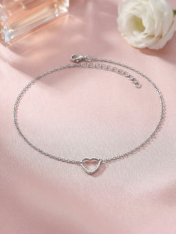 Ornate Jewels - 925 Silver Love Heart Adjustable Anklet For Women & Girls