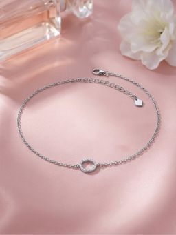 Ornate Jewels - 925 Silver American Diamond Love Circle Anklet for Women and Girls (One Size)