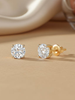 Ornate Jewels - 10K Yellow Gold 1.52 Carat Lab Grown Diamond Solitaire Stud Earring Women & Girls