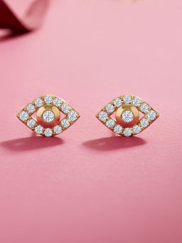 Ornate Jewels - 10K Yellow Gold 0.17 Carat Round Lab Grown Diamond Eye Stud Earring for Women & Girls