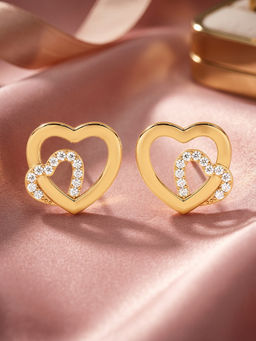 Ornate Jewels - 10K Yellow Gold 0.10 Carat Round Lab Grown Diamond Hearts Stud Earring for Women