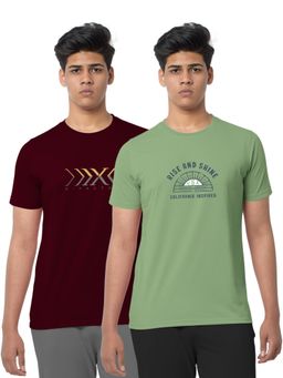 BULLMER - Burgundy Jade Green Trendy Printed Cotton T-shirt For Men (Pack of 2)