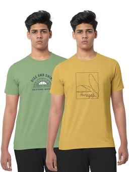 BULLMER - Jade Green Mustard Trendy Printed Cotton T-shirt For Men (Pack of 2)
