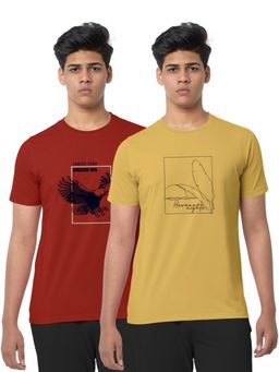 BULLMER - Rust Mustard Trendy Printed Cotton T-shirt For Men (Pack of 2)