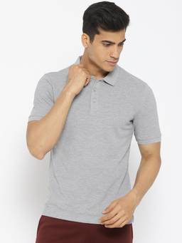 Alcis - Men Grey Melange Solid Slim Fit Polo Collar T-shirt