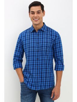 Allen Solly - Men Blue Slim Fit Checked Full Sleeves Casual Shirt