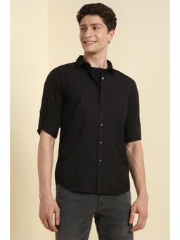 Allen Solly - Men Black Ultra Slim Fit Embroidered Full Sleeves Casual Shirt
