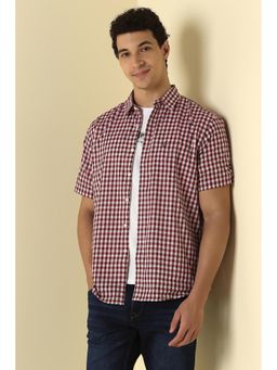 Allen Solly - Men Red Modern Slim Fit Check Half Sleeves Casual Shirt