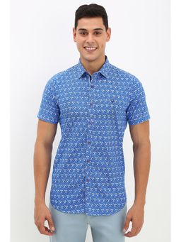 Allen Solly - Men Blue Slim Fit Printed Half Sleeves Casual Shirt