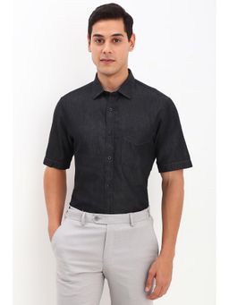 Allen Solly - Men Black Textured Half Sleeves Formal Shirt
