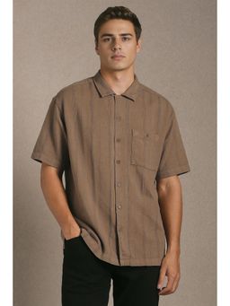 Louis Philippe - Men Beige Textured Half Sleeves Casual Shirt