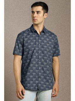 Louis Philippe - Men Navy Blue Print Half Sleeves Casual Shirt
