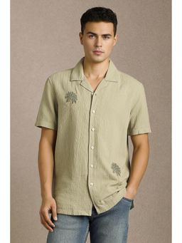 Louis Philippe - Men Light Olive Embroidered Half Sleeves Casual Shirt