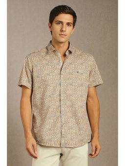 Louis Philippe - Men Beige Print Half Sleeves Casual Shirt