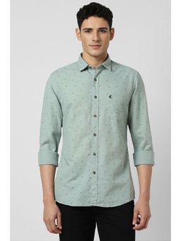 Peter England - Men Green Slim Fit Print Full Sleeves Casual Shirt