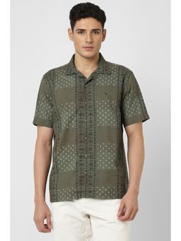 Peter England - Men Olive Regular Fit Print Half Sleeves Casual Shirt