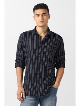 Van Heusen - Men Navy Blue Stripe Full Sleeves Casual Shirt