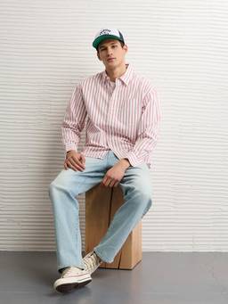 American Eagle - Ae Everyday Relaxed Fit Poplin Button-Up Pink Shirt