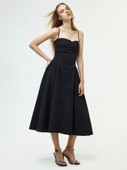 Cover Story - Black Solid Party Midi Dress
