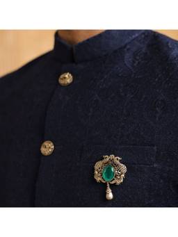 Cosa Nostraa - Men Green Peacock Royale Gem Brass Brooch