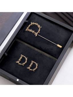 Cosa Nostraa - Antique Gold "D" Alphabet Cufflink & Lapel Pin Gift Set for Men
