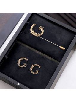 Cosa Nostraa - Antique Gold "G" Alphabet Cufflink & Lapel Pin Gift Set for Men