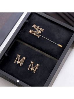 Cosa Nostraa - Antique Gold "M" Alphabet Cufflink & Lapel Pin Gift Set for Men