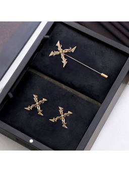 Cosa Nostraa - Antique Gold "X" Alphabet Cufflink & Lapel Pin Gift Set for Men