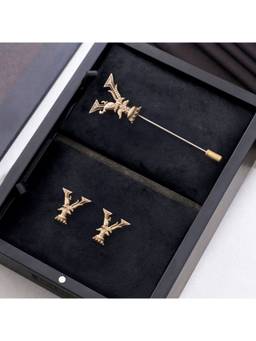 Cosa Nostraa - Antique Gold "Y" Alphabet Cufflink & Lapel Pin Gift Set for Men