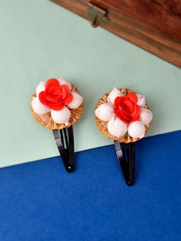 Silvermerc Designs - Red Floral Tic Tac Hair Clips (Set of 2)