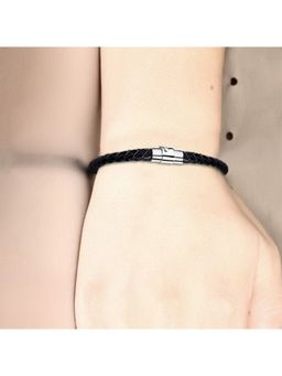 Yellow Chimes - Men Black Leather Strand Bracelet