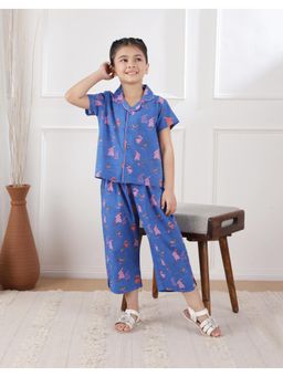 Fabindia - Blue Cotton Printed Half Sleeves Night suit Set