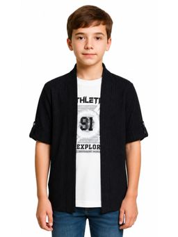 CHARCHIT - Boys Solid Textured Trendy Casual Shacket With T-Shirt