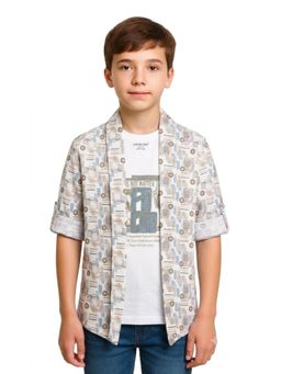 CHARCHIT - Boys Full Sleeves Printed Shacket With T-Shirt