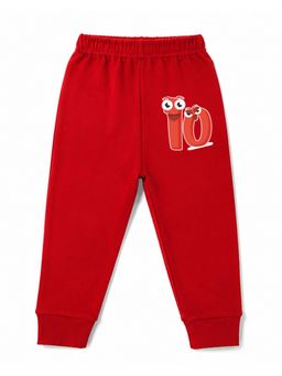 KAVEE - Unisex Cotton Bio washed Full Length Jogger Number 10 Print - Red