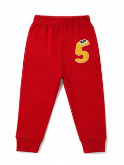 KAVEE - Unisex Cotton Bio washed Full Length Jogger Number 5 Print - Red
