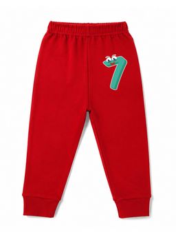 KAVEE - Unisex Cotton Bio washed Full Length Jogger Number 7 Print - Red