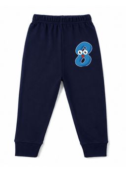 KAVEE - Unisex Cotton Bio washed Full Length Jogger Number 8 Print - Navy Blue