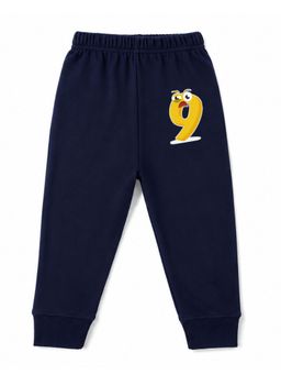 KAVEE - Unisex Cotton Bio washed Full Length Jogger Number 9 Print - Navy Blue