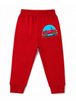 KAVEE - Unisex Cotton Bio washed Full Length Jogger Car Print - Red