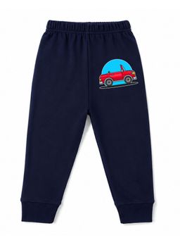 KAVEE - Unisex Cotton Bio washed Full Length Jogger Car Print - Navy Blue