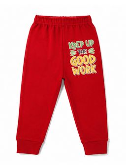 KAVEE - Unisex Cotton Bio washed Full Length Jogger Good Work Print - Red