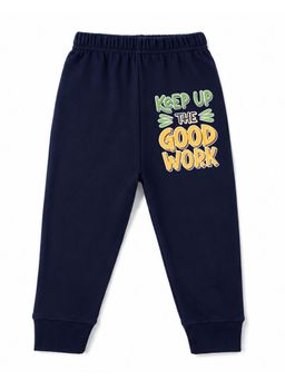 KAVEE - Unisex Cotton Bio washed Full Length Jogger Good Work Print - Navy Blue