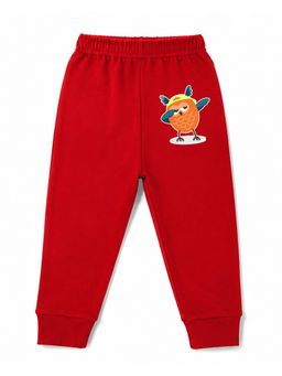 KAVEE - Unisex Cotton Bio washed Full Length Jogger Owl Print - Red