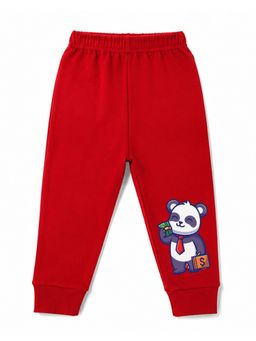 KAVEE - Unisex Cotton Bio washed Full Length Jogger Panda With Money Print - Red